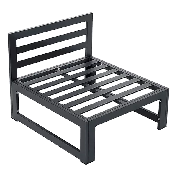 Weather-Resistant Armless Aluminum Outdoor Couch With Black Frame Finish and Blue Cushions