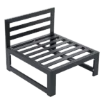 Weather-Resistant Armless Aluminum Outdoor Couch With Black Frame Finish and Blue Cushions