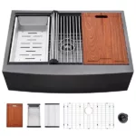 33" L X 22" W Farmhouse Kitchen Sink Matte Black Stainless Steel 33 in. Single Bowl Farmhouse Apron Workstation Kitchen Sink with Accessory Kit