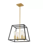 Yeekar 4-Light Gold and Black Caged Chandelier with Metal Shade For Indoor