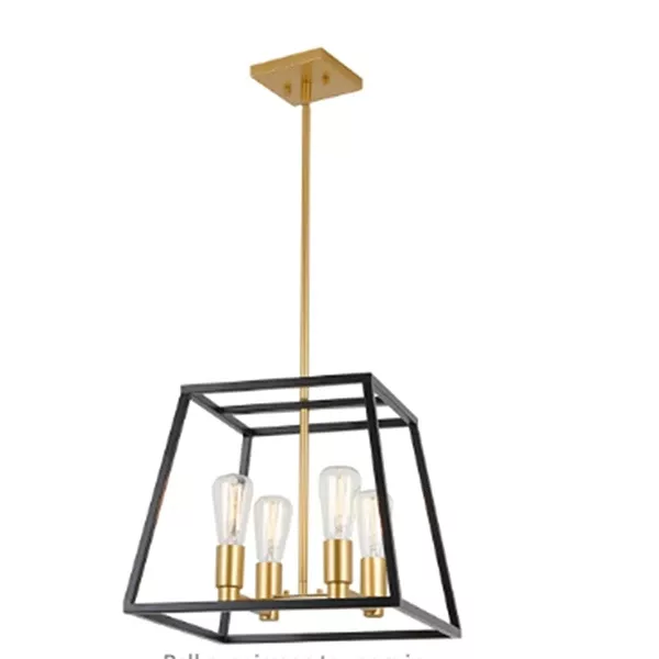 Yeekar 4-Light Gold and Black Caged Chandelier with Metal Shade For Indoor