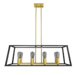 8-Light Gold and Black Caged Chandelier with Metal Shade For Indoor