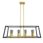 8-Light Gold and Black Caged Chandelier with Metal Shade For Indoor