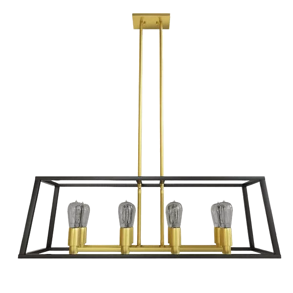 8-Light Gold and Black Caged Chandelier with Metal Shade For Indoor