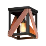 Rustic Industrial 1-Light Ceiling Fixture: Metal & Wood Cage Design for Hallway, Kitchen, Entryway – Black For Indoor
