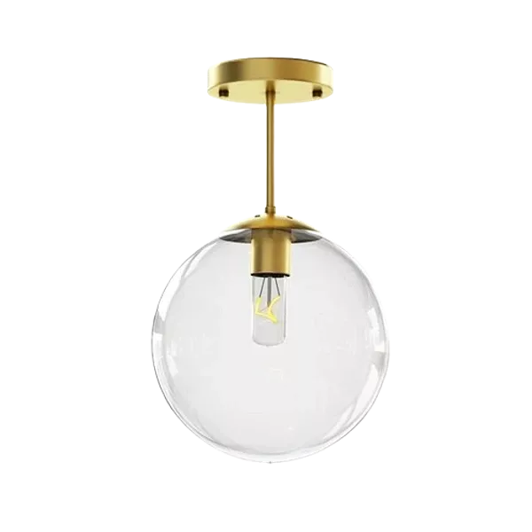 1-Light Brass Globe Ceiling Pendant Light with Clear Glass Shade