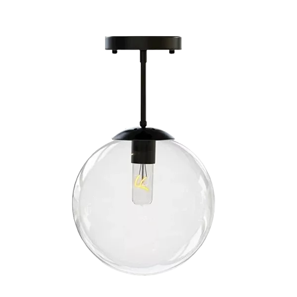 Globe Semi Flush Mount Ceiling Light: Clear Glass, Matte Black Finish – Minimalist Lighting for Indoor
