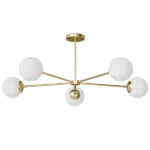 5-Light Vintage Gold Linear Sputnik Chandelier without Shades and Bulbs For Indoor