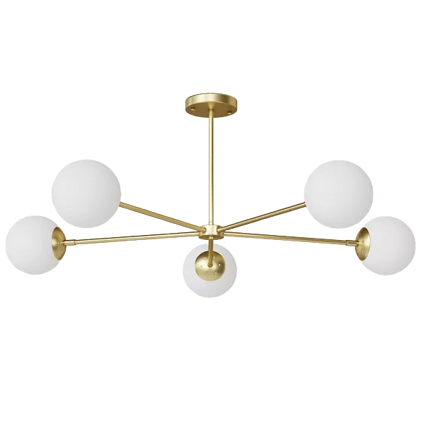 5-Light Vintage Gold Linear Sputnik Chandelier without Shades and Bulbs For Indoor