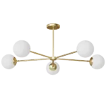 5-Light Vintage Gold Linear Sputnik Chandelier without Shades and Bulbs For Indoor