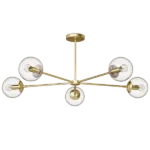 5-Light Gold Chandelier with Glass Shade For Indoor