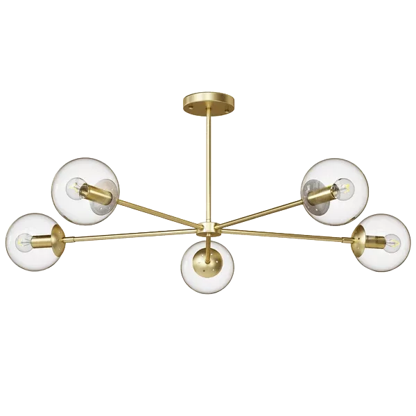 5-Light Gold Chandelier with Glass Shade For Indoor