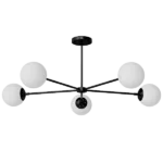 5-Light Black Chandelier with White Glass Shade For indoor