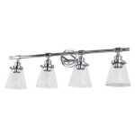 4-Light Industrial Bathroom Vanity Lights with Chrome Metal Finish and Glass Shades