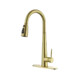 High Arc Single Handle Kitchen Faucet with Pull Down Sprayer in Brushed Gold