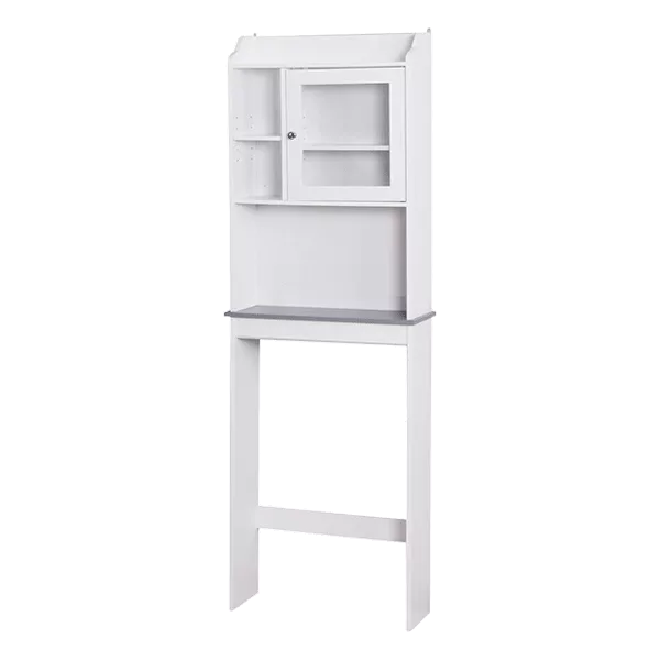 23.22 in. W x 68.11 in. H x 7.5 in. D White Over-the-Toilet Storage with Clear Door in White
