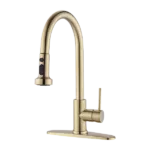 Stainless Steel Pull Down Kitchen Faucet with Soap Dispenser in Brushed Gold