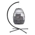 Outdoor Patio Folding Wicker Hanging Egg Chair in Gray