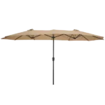Large Double-Sided Rectangular Outdoor Twin Patio Umbrella in Taupe Color