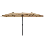 Large Double-Sided Rectangular Outdoor Twin Patio Umbrella in Taupe Color