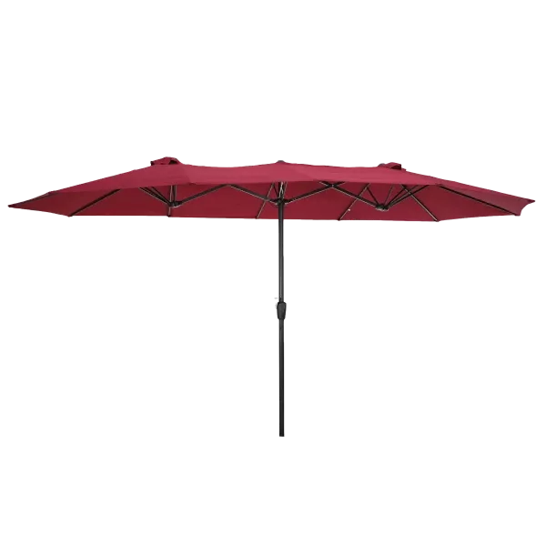 Steel Push-Up Market Patio Umbrella with Double Canopy in Burgundy Color