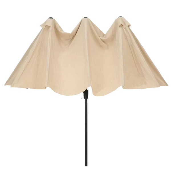15 ft. Length x 9 ft. Width Large Double-Sided Rectangular Outdoor Twin Patio Market Umbrella in Tan Color
