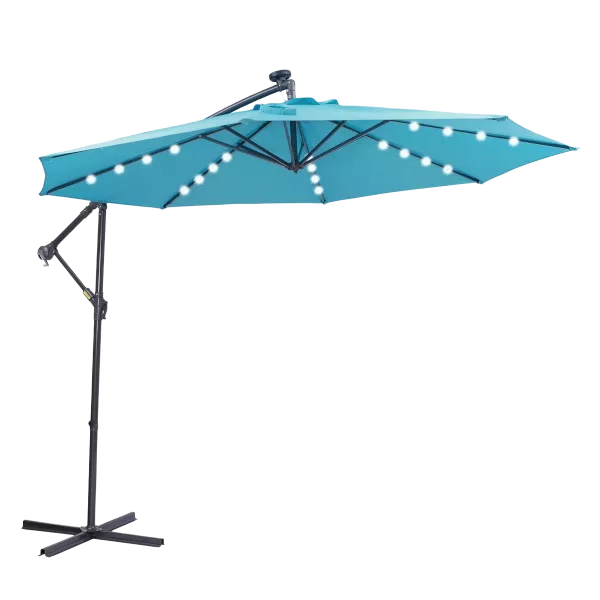 Steel Outdoor Hanging Cantilever Solar LED Patio Umbrella , Easy Open Adjustment with LED Lights in Blue Color