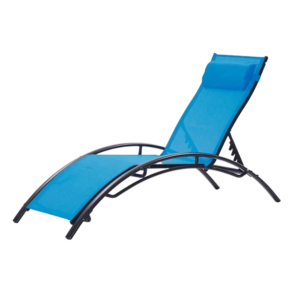 2-Piece Aluminum Adjustable Outdoor Lounge Chair With Headrest in Blue