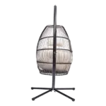 Free Standing Swing Egg Chair with  Sturdy Metal Frame and Beige Cushions
