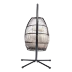 Free Standing Swing Egg Chair with  Sturdy Metal Frame and Beige Cushions