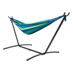 Blue Striped Portable Hammock Bed with Metal Stand