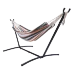 Double Classic Outdoor Cotton Fabric Hammock with Stand in Brown for 2-Person