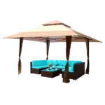 Pop Up Gazebo Canopy With Corner Curtain, Suitable For Backyard in Coffee Color