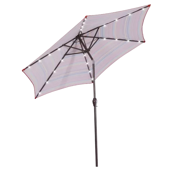 Outdoor Patio Market Table Umbrella with Push Button Tilt and Crank in Red Stripped Color