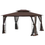 13 ft. Length x10 ft. Width Outdoor Patio Gazebo Canopy Tent With Ventilated Double Roof And Mosquito Net in Brown Color