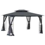 Outdoor Patio Gazebo Canopy Tent With Ventilated Double Roof And Mosquito Net in Gray Color