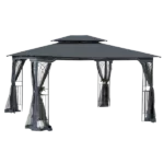 Outdoor Patio Gazebo Canopy Tent With Ventilated Double Roof And Mosquito Net in Gray Color