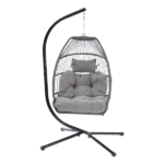 1-Person Outdoor Patio Wicker Foldable Hanging Egg Chair in Gray