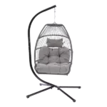 1-Person Outdoor Patio Wicker Foldable Hanging Egg Chair in Gray