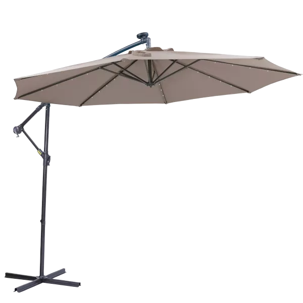 Modern Solar LED Patio Outdoor Umbrella in Beige Color