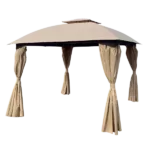 10 ft. Width x 10 ft. Depth Outdoor Patio Garden Gazebo Canopy, Outdoor Shading, Gazebo Tent With Curtains in Khaki Color