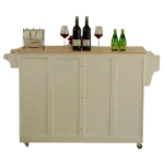 Kitchen Island & Kitchen Cart, Mobile Kitchen Island, Rubber Wood Top, Big & Adjustable Shelf Inside Cabinet for Different Utensils, Luxury Design Fits Party at Different Site.
