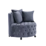 Modern Grey Velvet Upholstered Swivel Chair with Button Tufted Design and Movable Wheels for Living Room, Including 3 Pillows.