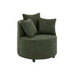 Modern Green Teddy Fabric Swivel Accent Chair with Moveable Wheels for Living Room Bedroom Including 3 Pillows