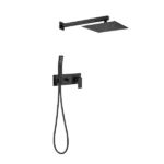 Matte Black Square Shape Brass Shower System With 10 Inch Rainfall Shower Head and Handheld Sprayer