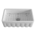 White Ceramic Single Bowl Farmhouse Apron Kitchen Sink with Grid and Strainer
