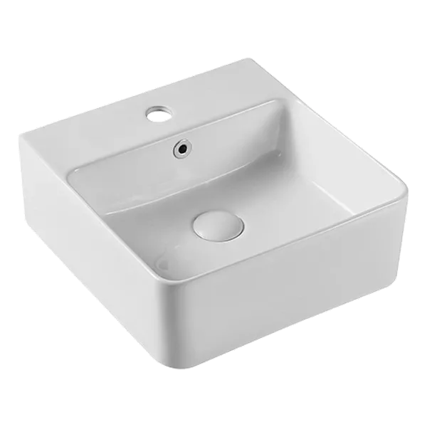 Ceramic Rectangular Bathroom Vessel Sink in White with Popup Drain