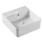Ceramic Rectangular Bathroom Vessel Sink in White with Popup Drain