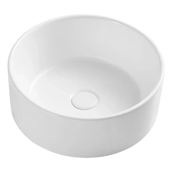 White Ceramic Round Vessel Sink With Popup Drain and Countertop installation