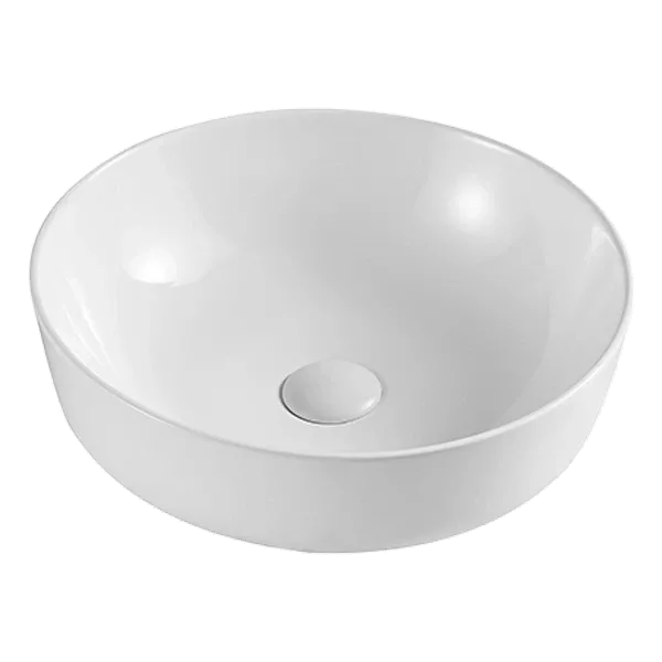 White Round Ceramic Bathroom Vessel Sink With Popup Drain